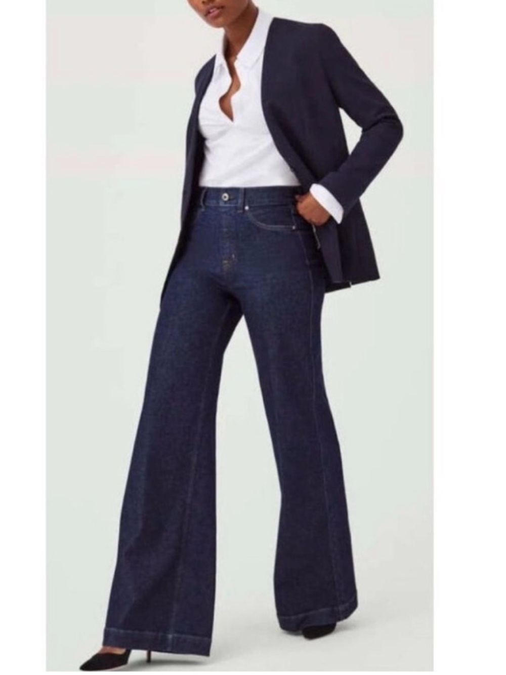 NEW SPANX Wide Leg Jeans in Raw Indigo XL Dark Wash Stretchy Professional 20547R